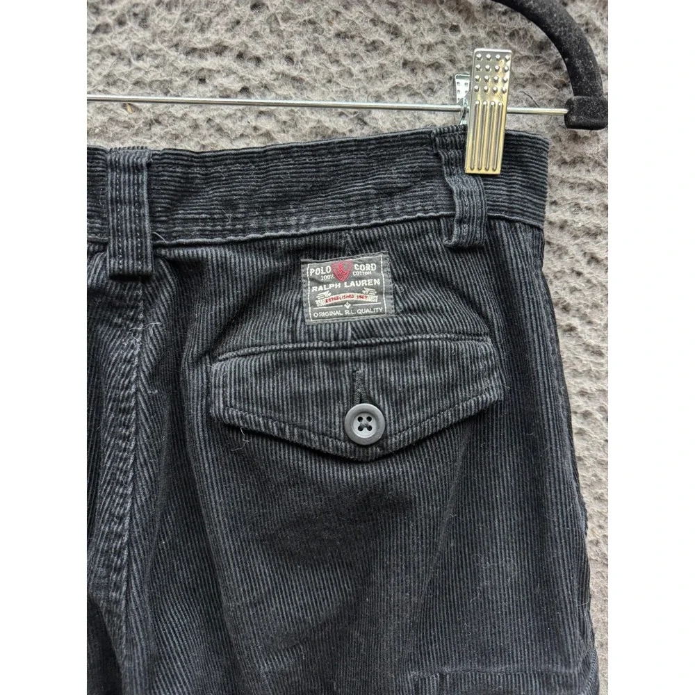 Vintage Polo Ralph Lauren Corduroy Wide Leg Cargo Pants Black Women's Size 16‎